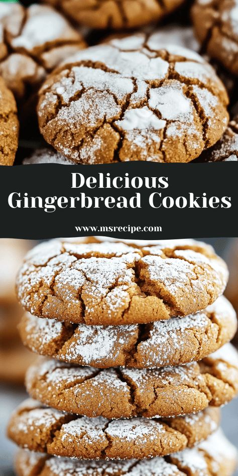 Make these delicious gingerbread crinkle cookies that are soft in the center, with a beautiful cracked surface and a sugary coating. Perfect for sharing or gifting! Spiced Crinkle Cookies, Gingerbread Crinkle Cookie Sandwiches, Round Gingerbread Cookies, Hard Gingerbread Cookies, Gingerbread Crinkle Cookies Recipe, Christmas Cookies Recipes Gingerbread, Moist Gingerbread Cookies, The Best Gingerbread Cookie Recipe, Old Fashioned Gingerbread Cookies