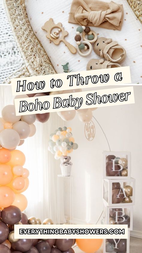 A Boho baby shower theme is a relaxing, chill inspiration for laid-back parents-to-be. All about pastel colors, relaxed, simple decor, and good vibes, a baby shower in a bohemian theme can suit the birth of baby boys, girls, or undetermined genders. This boho baby shower guide is an inspiring reference for hosting the most down-to-earth baby shower. Remember, Good Vibes Only! Yoga Baby Shower Theme, Boho Baby Shower Table Centerpieces, Boho Themed Party Decorations, Diy Boho Baby Shower Decor, Boho Baby Shower Ideas Boy, Boho Baby Girl Shower Ideas, Boho Boy Baby Shower Ideas, Boho Chic Baby Shower Ideas, Boho Baby Shower Ideas Decoration