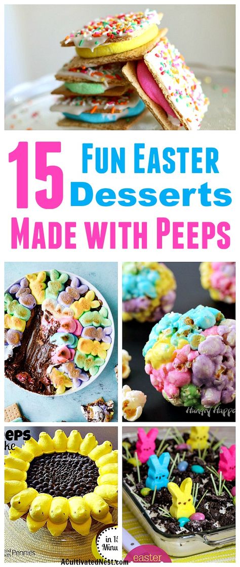 15 Easter Desserts to Make with Peeps Peeps Ideas For Easter, Peeps Easter Desserts, Easter Peeps Cake, Peep Recipes Ideas, Easy Chocolate Easter Desserts, Peeps Dessert Ideas, Peep Desserts, Peep Recipes, Peep Treats