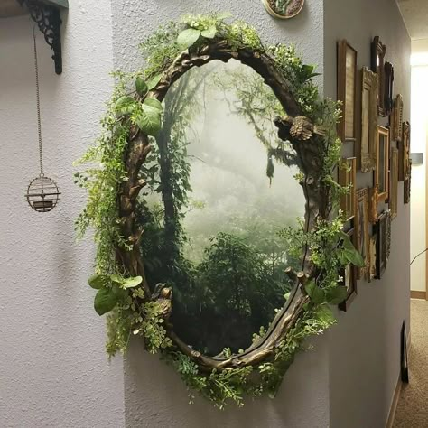 I Put Up A Forest Portal In My Office Forest Portal, Decorated Mirror, Forest Bedroom, Forest Room, Gambar Lanskap, Apartment Studio, Deco Nature, Dream Room Inspiration, Home Decorating Ideas