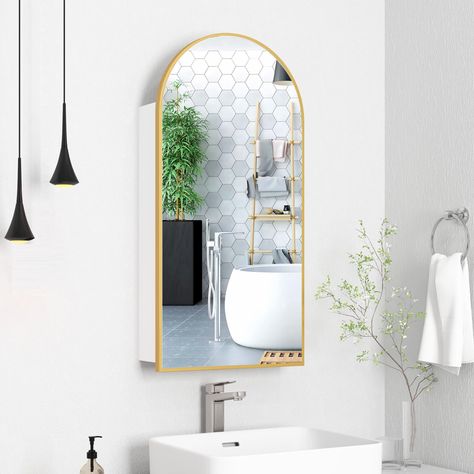 PRICES MAY VARY. ✨【ELEGANT ARCHED FRAMED MEDICINE CABINET】This bathroom vanity mirror showcases an elegant and timeless design with an aluminum alloy frame and an arched shape. The arch cabinet with mirror seamlessly blends with various home decors, being a versatile choice for any interior style. ✨【MIRROR INTEGRATION MEDICINE CABINET】This multifunctional mirror medicine cabinet features a high-definition mirror surface and a big mirror, providing a clear reflection for your makeup or shaving ne Bathroom Medicine Cabinet Mirror, Arched Bathroom, Mirror With Storage, Mirrored Medicine Cabinet, Wall Mounted Medicine Cabinet, Bathroom Mirror Storage, Medicine Cabinet Organization, Medicine Cabinet With Mirror, Cabinet With Mirror