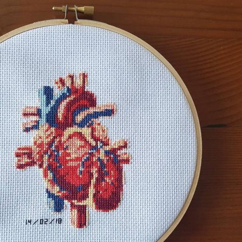 Anatomical Heart Cross Stitch, Heart Cross Stitch, Boy Sewing, Craft Knitting, Cross Stitch Heart, Machine Sewing, Anatomical Heart, Vintage Diy, Crafts Handmade