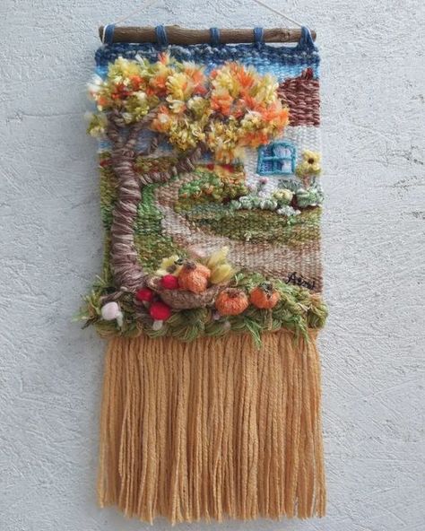 Knitted Tapestry, Weaving Wall Decor, Applique Wall Hanging, Handwoven Tapestry, Loom Craft, Weaving Loom Projects, Peg Loom, Weaving Wall Hanging, Rigid Heddle Weaving