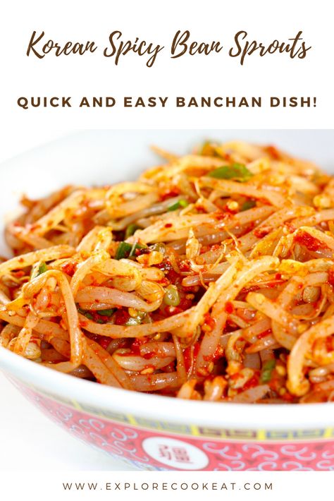 Korean Spicy Bean Sprouts is a super delicious Korean banchan! Easy to make it is the perfect accompaniment to rice or any Korean main dish! #beansprouts #banchan #koreansidedish #koreanfood #spicybeansprouts Kimchi Bean Sprout, Japanese Bean Sprout Salad, Bean Sprout Kimchi, Korean Mung Bean Sprouts, Korean Banchan Bean Sprouts, Korean Okra Recipe, Korean Broccoli Salad, Korean Ban Chan Recipes, What To Make With Bean Sprouts