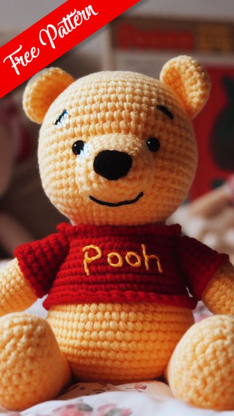 Winnie The Pooh Amigurumi, Disney Crochet Patterns, Crochet Toys Free Patterns, Crochet Bear Patterns, Easy Crochet Animals, Crochet Toys Free, Crochet Teddy Bear Pattern, Crochet Disney, Pola Amigurumi