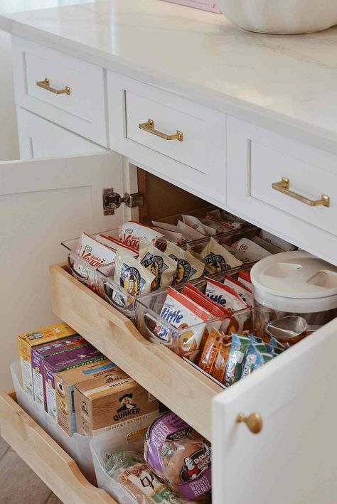 snack drawers Wall Decor Kitchen Ideas, Ikea Vittsjo, Snack Drawer, Decor Kitchen Ideas, Snack Organizer, House Organisation, Wall Decor Kitchen, Small Kitchen Storage, The Home Edit