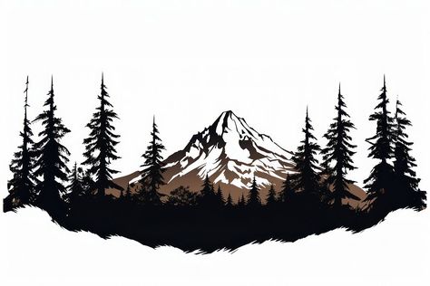 A forest and mountain wilderness silhouette outdoors. | free image by rawpixel.com Mountain Silhouette Drawing, Mountain Vector, Forest Vector, Outdoor Logo, Outdoor Logos, Forest Silhouette, Mountain Silhouette, Forest Tattoos, Silhouette Drawing