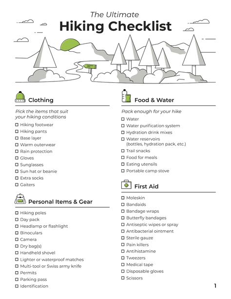 Use our printable hiking checklist to ensure you have everything you need to enjoy and stay safe on your hike. Hiking Packing, Hiking List, Hiking Checklist, Kumano Kodo, Water Pick, Hiking Poles, Hydrating Drinks, Hiking Pack, Bear Spray