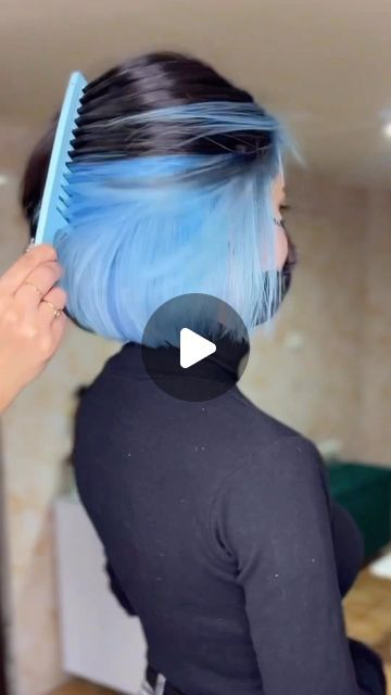 Secret Two Tone Hair Color, Dark Blue And Dark Purple Hair, Dark Teal Hair Ombre, Blue Under Hair, Platinum Blue Hair, Blue Halo Hair, Half Dyed Hair Underneath, Under Hair Dye Ideas, Under Color Hair Ideas