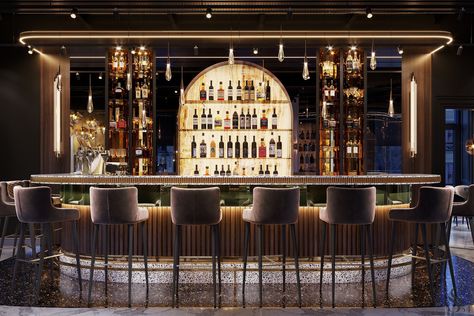 Hotel Bar Design, Luxury Bar Design, Bar Lounge Design, Bar Counter Design, Home Bar Rooms, Modern Home Bar, Bar In Casa, Lobby Bar, Bar Cart Styling