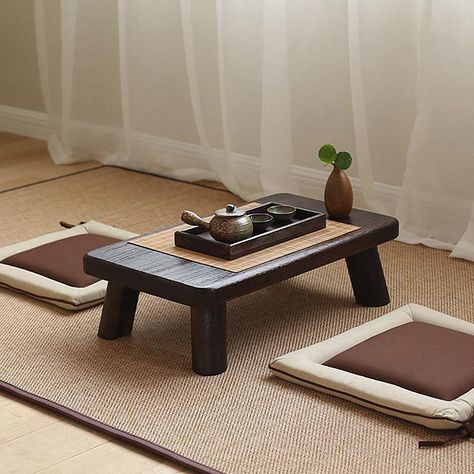 Japanese Bedroom Decor, Japanese Tea Table, Japanese Bedroom Design, Japanese Inspired Bedroom, Round Dinner Table, Tea Table Design, Japanese Bedroom, Living Room Decoration Ideas, Chinese Table