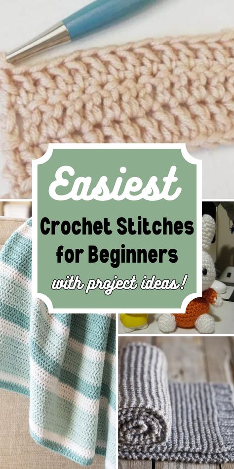 This is a collection of all easy crochet stitches for beginners. You can use these to make blankets or other simple projects. These stitch tutorials include simple stitches like single crochet, half double crochet, double crochet, granny stitch, and textured stitches like the Mini bean stitch. Single Stitch Crochet Blanket Pattern, Free Crochet Stitches For Blankets, One Color Crochet Blanket Patterns Simple, Super Easy Crochet Patterns Free, Easy Crochet Stitches Blankets, Crochet Patterns Single Crochet, Beginners Crochet Tutorial, 1 Stitch Crochet Blanket, Cool Easy Crochet Stitches