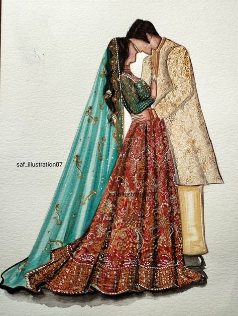 Couple illustration | #wedding #portrait #illustration #weddingday #affiliate Indian Wedding Painting, Wedding Caricature Couple, Indian Wedding Illustration, Bridal Painting, Wedding Illustration Drawings, Wedding Illustration Couple, Illustrated Couple, Wedding Couple Illustration, Bride Illustration