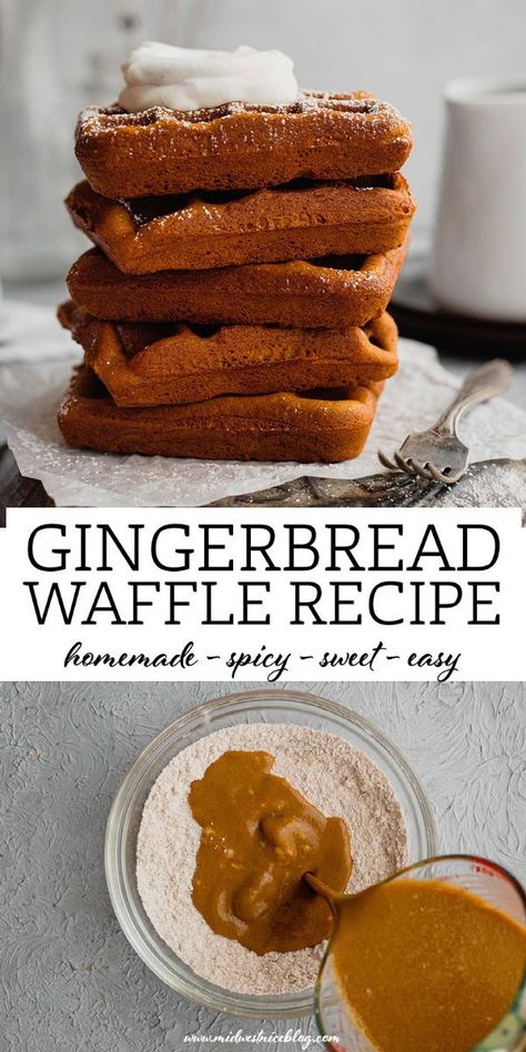 Gingerbread Waffles Healthy, Ginger Bread Waffles, Gingerbread Waffles Easy, Eggnog Waffles Recipe, Christmas Waffle Recipe, Fun Waffle Recipes, Different Pancake Ideas, Christmas Waffle Bar, Pretty Waffles