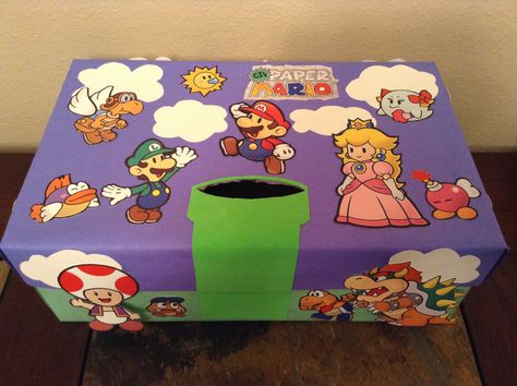 Paper mario valentine box Valentine Card Boxes For Kids Boys, Mario Valentines Boxes For Boys, Super Mario Valentine Boxes, Mario Valentines Boxes, Valentines Kindergarten, Mario Valentines, Valentine's Boxes, Kids Valentine Boxes, Kindergarten Party