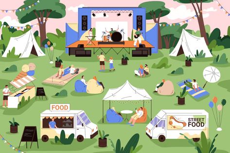 Music open air festival, weekend fun, Illustrations ft. music & air - Envato Elements Music Festival Illustration, Band On Stage, Festival Illustration, Cartoon Mouths, Weekend Festival, Nightclub Party, Fun Fun, Magic Book, Weekend Fun