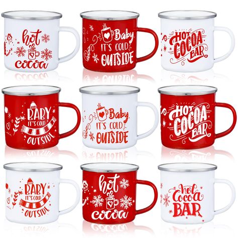 PRICES MAY VARY. Hot Cocoa Bar Enamel Christmas Mugs Set: you will receive 9 pieces of enamel mugs, they are printed with classic Christmas elements, stylish and beautiful, enough for your daily use, also can be shared with family and friends Sweet Gift Choice: these enamel cups are a good choice for New Year, Christmas, Thanksgiving or birthday gifts, can be given to your parents, friends, lovers or coworkers, the sweet gifts will be welcomed by everyone, and they can also help you improve your Hot Cocoa Mugs Vinyl, Christmas Mugs Ideas, Christmas Cup Gift Ideas, Bar Decorating Ideas, Nyc Xmas, Coffee Bar Party, Hot Cocoa Mugs, Christmas Coffee Mugs, Cocoa Party