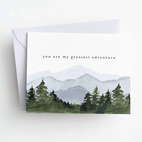 Adventure Cards Ideas, Anniversary Card Painting, Watercolor Gift Card Ideas, Simple Hand Drawn Christmas Cards, Simple Anniversary Card, I Love You Watercolor Card, Watercolor Card For Men, Watercolor Cards For Boyfriend, Nature Cards Handmade