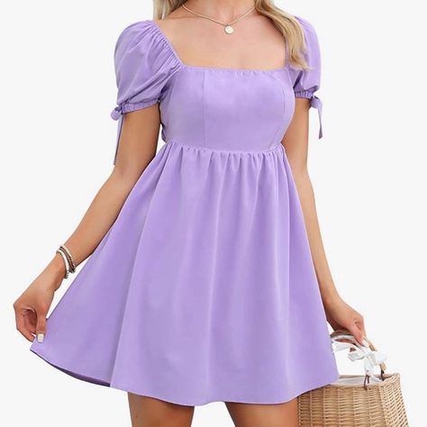 Never Worn Puff Sleeve Purple Mini Dress Dress Babydoll, Puffy Dresses, Mesh Mini Dress, Floral Chiffon Dress, Bubble Dress, Purple Mini Dresses, Square Neck Dress, Flare Mini Dress, Poplin Dress