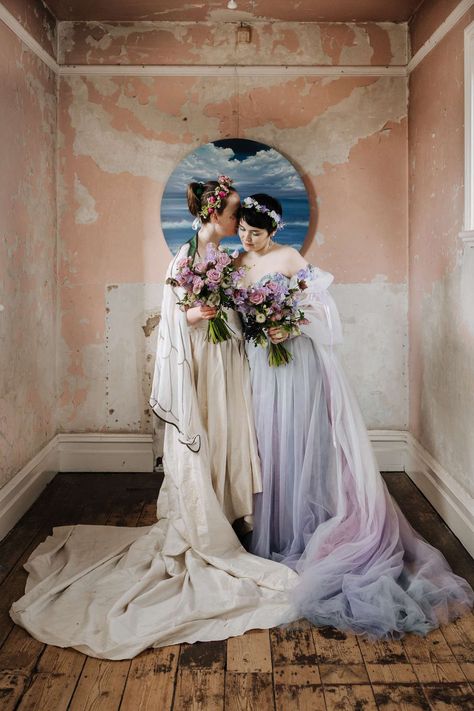 Whimsical Shakespearean Inspired Wedding · Rock n Roll Bride T4t Wedding, Wlw Marriage, Rock Wedding Dress, Wlw Wedding Aesthetic, Ren Faire Wedding, Avant Garde Wedding, Eccentric Wedding, Sapphic Wedding, Shakespeare Wedding