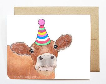 Cow Card, Birthday Cow, Kids Birthday Card, Baby Birthday Card, Grandma Birthday Card, Country Birthday, Horse Cards, Happy Birthday Art, Watercolor Birthday Cards