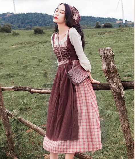 Free Shipping High Quality 2019 New Arrival Round Collar Long Sleeve Plaid Color Block Woman Long Cotton Dress العصور الوسطى, Cottagecore Dresses, Cottagecore Clothes, Cottagecore Outfits, Cotton Long Dress, Cottagecore Fashion, Dress Cottagecore, Cottagecore Dress, Mode Chic