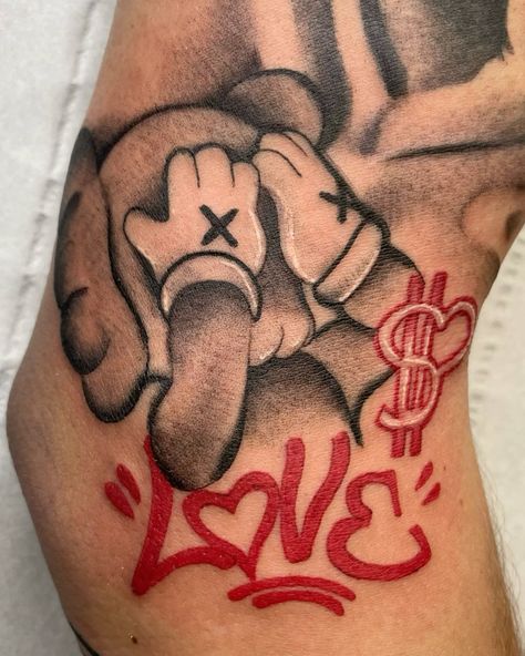 Men’s Astetic Tattoos, Masculine Tattoo Sleeves, Small Kaws Tattoo, Sneaker Head Tattoo, Joker Tattoos Men, Kaws Hand Tattoo, M.o.b Tattoo, Nba Youngboy Tattoo Ideas, Palm Size Tattoos Ideas Men