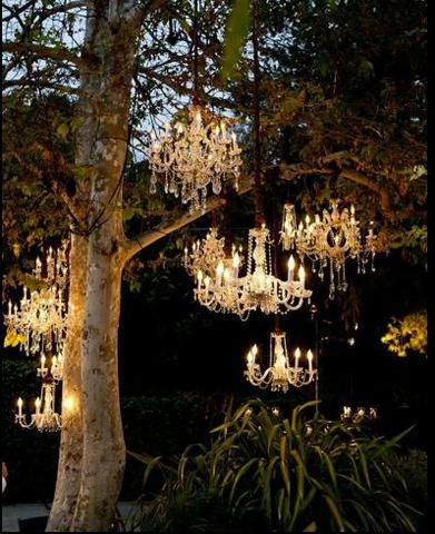 There’s nothing quite like a chandelier. Their romantic elegance and wide array of designs provide endless possibilities for home décor. As the summer winds dow Outdoor Evening, Decoration Evenementielle, Outdoor Chandeliers, Wedding Chandelier, Outdoor Chandelier, Salou, Evening Wedding, Summer Dinner, Forest Wedding