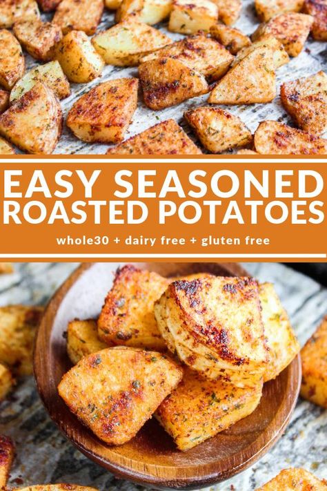 These Easy Seasoned Roasted Potatoes have big flavor thanks to the yummy combination of seasonings. Perfectly crispy and simple too! Montreal Steak Seasoning Potatoes, Low Sodium Roasted Potatoes, Low Sodium Potatoes, Potato Seasoning Recipe, Roasted Yellow Potatoes, Fwtfl Recipes, Seasoned Roasted Potatoes, Potato Ideas, Steak Spice