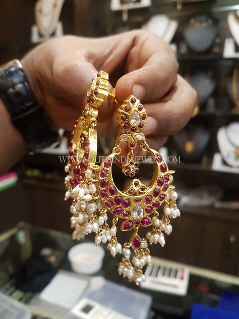 Gold Plated Silver Chandbali Earrings, Gold Plated Ruby Chandbali Earrings, Antique Ruby Chandbali Earrings. Chandbali Earrings Gold, Beautiful Marriage, Jewelry Necklace Simple, Earrings Diamonds, Indian Jewelry Earrings, Gold Earrings Wedding, Antique Jewellery Designs, Beautiful Gold Necklaces, Gold Bridal Earrings