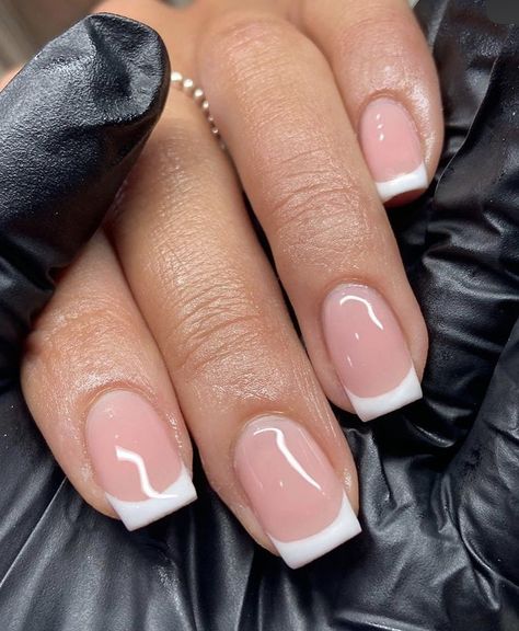 Nail Ideas Summer Natural, Short Simple Acrylic Nails French Tip, Small Classy Nails, Classy Short Acrylics, Gel X Square French Tip, Short Acrylic Tips, Gel Acrylic Nails French Tips, French Tip Vs American Tip Nails, Braidsmaid Nail Ideas