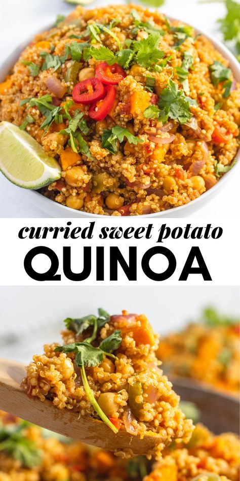 Sweet Potato And Quinoa Recipes, Quinoa And Sweet Potato Recipes, Quinoa Sweet Potato Recipes, One Pan Quinoa, Curried Quinoa, Curry Quinoa, Quinoa Curry, Sweet Potato Quinoa, Sweet Potato Dishes