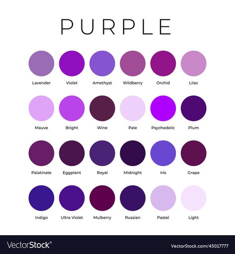 Shades Of Purple Names, Purple Color Shades, Purple Color Names, Red Color Names, Violet Color Palette, Color Names Chart, Purple Colour Shades, Purple Names, Purple Palette