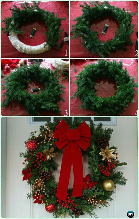 Christmas Wreath Image, Julkransar Diy, Christmas Wreath Craft, Diy Christmas Wreath, Holiday Wreaths Christmas, Red Wreath, Evergreen Wreath, Pine Wreath, Christmas Wreaths To Make