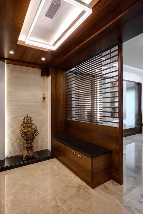 Entrace foyer: corridor & hallway by cubism | homify Interior Design Per La Casa, Pooja Room Design, Room Door Design, Foyer Design, Living Room Partition, Living Room Partition Design, Room Partition Designs, Room Partition, Home Entrance Decor