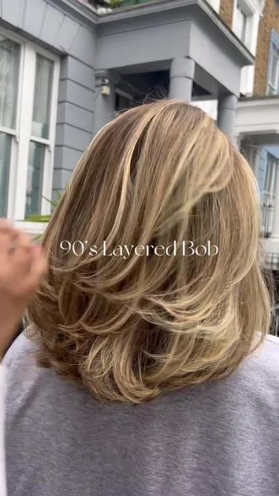 90s Blowout Haircut Short, Layered Hair Long Bob, 90s Short Hair Layers, Bob Haircut 90s, 90s Bob Layers, 90s Long Bob Layers, 90s Bob Brunette, 90s Bob With Layers, 90s Layered Bob Shoulder Length