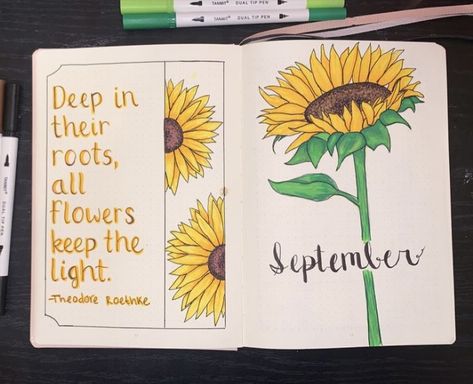 Sunflower Bujo Theme, Sunflower Bullet Journal Theme, Sunflower Journal Ideas, Bujo Sunflower Theme, Sunflower Bujo, Sunflower Bullet Journal, Bujo September, July Bujo, Bullet Journal Student