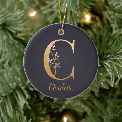 Personalized Gold Blue Elegant Floral Monogram C Ceramic Ornament | Zazzle Family Trees, Gold And Blue, Floral Monogram, Letter C, Monogram Design, Elegant Invitations, Elegant Floral, Monogram Letters, Sticker Shop