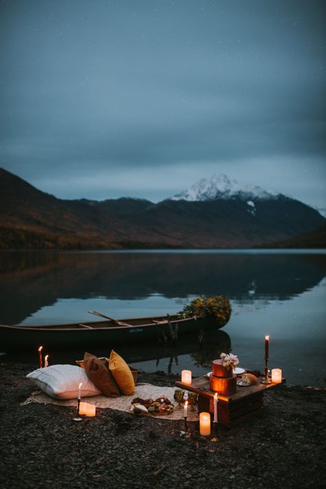 Candlelit Picnic, Lake Date, Picnic Candles, Lakeside Picnic, Romantic Beach Picnic, Outdoor Proposal, Alaska Elopement, Winter Picnic, Lake Elopement