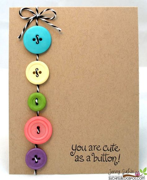 You Are Cute as a Button | by weememories (Jenny) via Flickr Birthday Card Craft, Cute As A Button, You Are Cute, Pola Kristik, Button Cards, Birthday Cards Diy, Button Crafts, Handmade Birthday Cards, Alam Semula Jadi