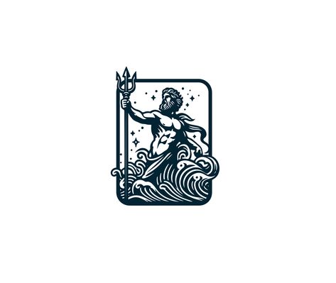 Poseidon Ancient Greek God Logo Illustration by Aria Muhammad | Logo Designer Greek God Illustration, Greek Mythology Logo, Poseidon Design, Poseidon Logo, God Logo, Logo Illustration Design, Ancient Greek Gods, Logo Idea, Greek God