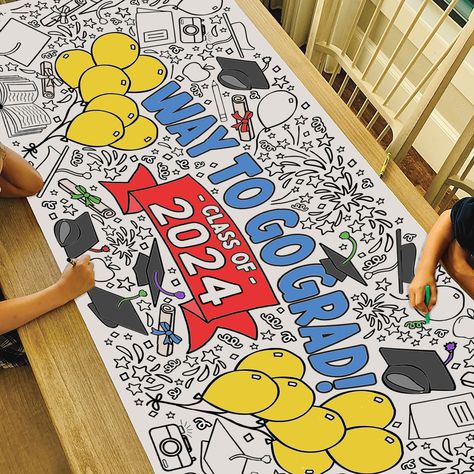 "🕛BUNDLE AND SAVE!   Purchase 3 or more banners in our shop and save 20% by using the code BANNERS20 at checkout.  Click on the \"GIANT Coloring Banners\" category in our shop to see all of our banner designs.    🎉 NEW YEARS' FUN - Keep kids engaged and having fun this 2024 New Years Eve! They can custom color or paint this adorable HUGE banner and be entertained for hours as they count down to midnight. 🕛 BIG COLORING BANNER - Your order includes one 30\" x 72\" inch large paper coloring poster. Its big size doesn't just help create a large arts and crafts area...it also can serve as a tablecloth, keeping your table clean from the kid's messes. 🎉 NYE PARTY ACTIVITY - This poster is perfect for the children's table at New Years' Eve parties and as a group craft to keep the little ones Graduation Banner Design, Graduation Poster Ideas, Paper Coloring, Kids Mess, Winter Party Decorations, Paper Tablecloth, Graduation Poster, Staff Party, Classroom Idea