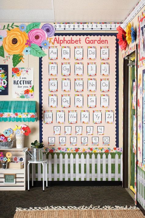 Amazon.com : Teacher Created Resources Wildflowers Alphabet Bulletin Board (TCR6818) : Office Products Alphabet Bulletin Board, Garden Theme Classroom, Alphabet Decor, Classroom Makeover, Plastic Letters, Liquid Chalk Markers, Themed Decorations, Classroom Decor Themes, Teacher Created Resources