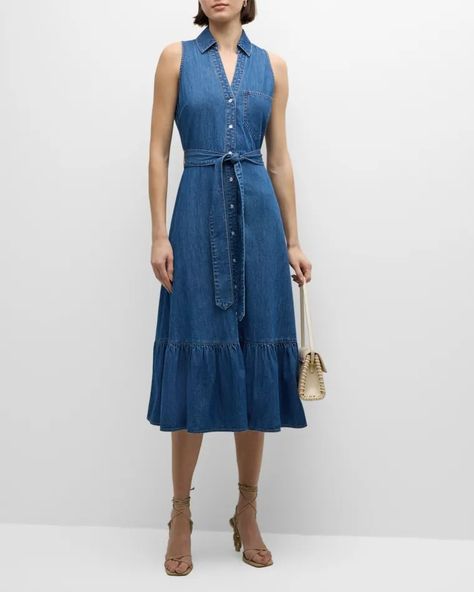 Chic Summer Denim Dress With V-neck, Chic V-neck Denim Dress With Pockets, Cornflower Blue Dress, Luxury A-line Denim Dress For Women, Sleeveless Chambray, Blue Chambray Button-up Denim Dress, Blue Chambray Denim Dress - Relaxed Fit, Plisse Dress, Chambray Shirt Dress