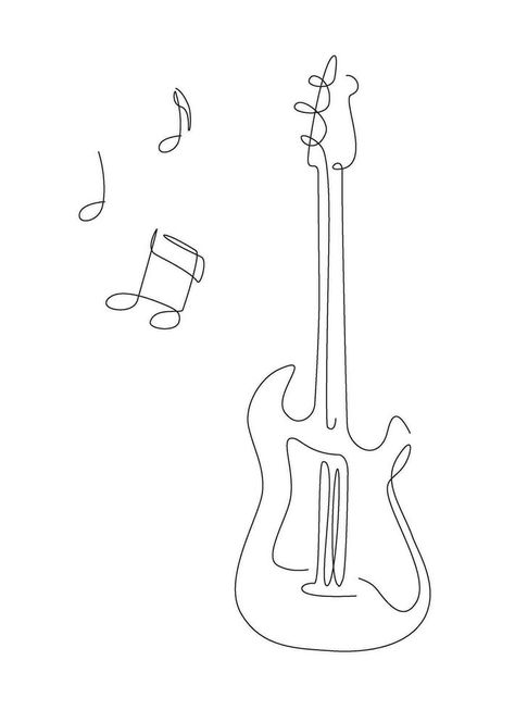 One line Electric guitar illustration with notes. rock Music band instrument line art. steel guitar logo icons vector design. Guitar One Line Drawing, Rock Music Illustration, Music Band Illustration, Electric Guitar Illustration, Moodboard Website, Guitar Icon, Band Instruments, Guitar Tattoo Design, Guitar Illustration