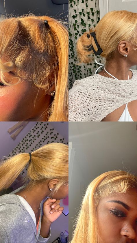 Natural Blonde Hair Black Women, Honey Blonde Silk Press, Blonde Hair Black Women Natural, Honey Blonde Bob Black Women, Honey Blonde Hair On Black Women Natural, Blonde Hair Dyed Black, Straighten Hairstyles, Honey Brown Hair Dye, Natural Baddie