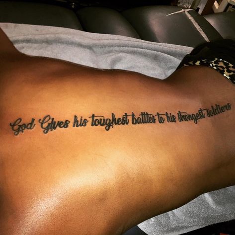 #GwalaGangInk #backtattoos #script #quotes #godquotes #scripture #tattoos #tattooideas #tattoosforwomen #tattoodesigns #tattooquotes #tattoolettering #birmingham #spine #spirituality #spinetattoo #inked #inkedmag #inkedbabes Scripture Tattoos Spine, Spine Tattoo Designs With Meaning, Leg Tattoos Women Bible Verse, God Gives His Toughest Battles Quotes, Backtattoos Back Women, Meaningful Spine Tattoos For Women Bible, God Give His Toughest Battles Tattoo, God Gives His Toughest Battles Tattoo, Spine Script Tattoo