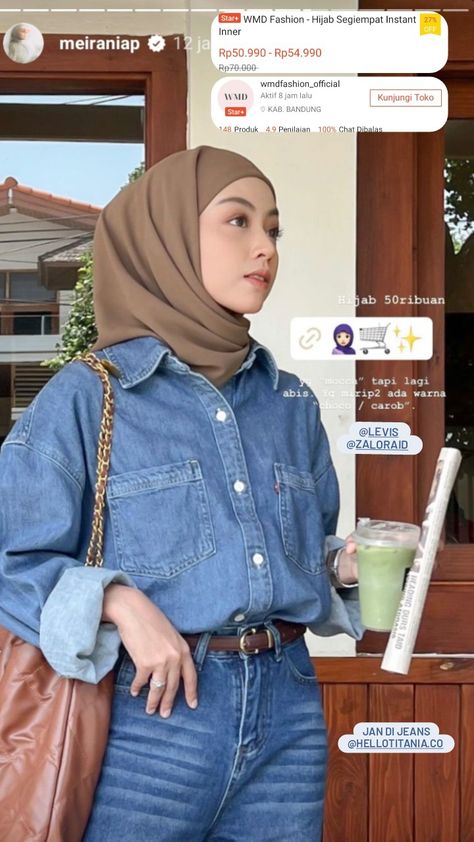 #ootdmeiraniap - #outfitmeiraniap | 🏷wmdfashion - Hijab Segiempat Inner | 🏷withraem - Hazel Tote Leather Bag | 🏷levis, ZALORA - Kemeja Denim | 🏷eveseitch_id - mikha sandal Mix And Match Outfit, Kemeja Denim, Tote Leather Bag, Celana Jeans, Outfit Hijab, Ootd Hijab, September 2024, Leather Bag, Levi's