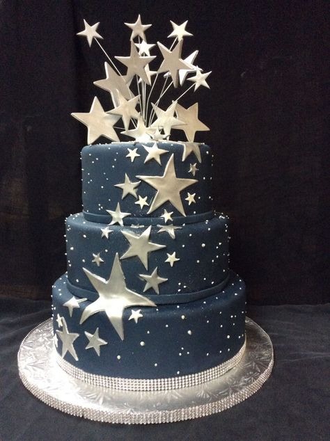 Blue Star Themed Party, Starry Sweet 16, Night Under The Stars Birthday Party, Moon And Stars Sweet 16 Theme, Sweet Sixteen Under The Stars Theme, Star Theme Sweet 16, Starry Night Birthday Cake, Sweet 16 Party Ideas Under The Stars, Star Themed Quince