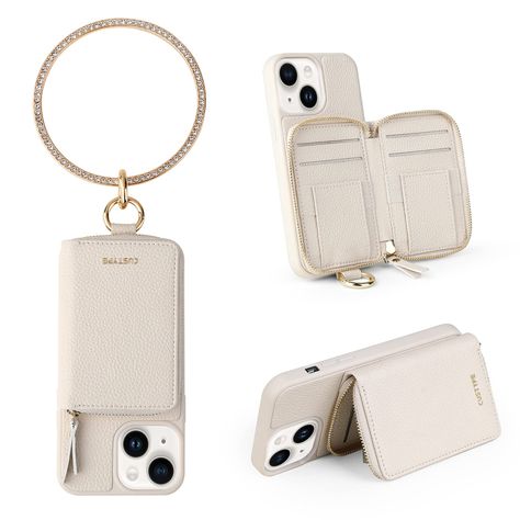 PRICES MAY VARY. 【COMPATIBILITY】This phone case with bangle only compatible with iPhone 14, 6.1 inches diagonal size, released in 2022. 【WALLET CASE WITH BANGLE】It is not only a wallet case that can hold 6+ cards or cash, but also a stylish handbag with gold bangle, which can match your every style for parties,travel,shopping,dating,etc. 【RFID BLOCKING】This phone case with card holder provides RFID blocking function by the special inner material, can prevent your personal information from scanni